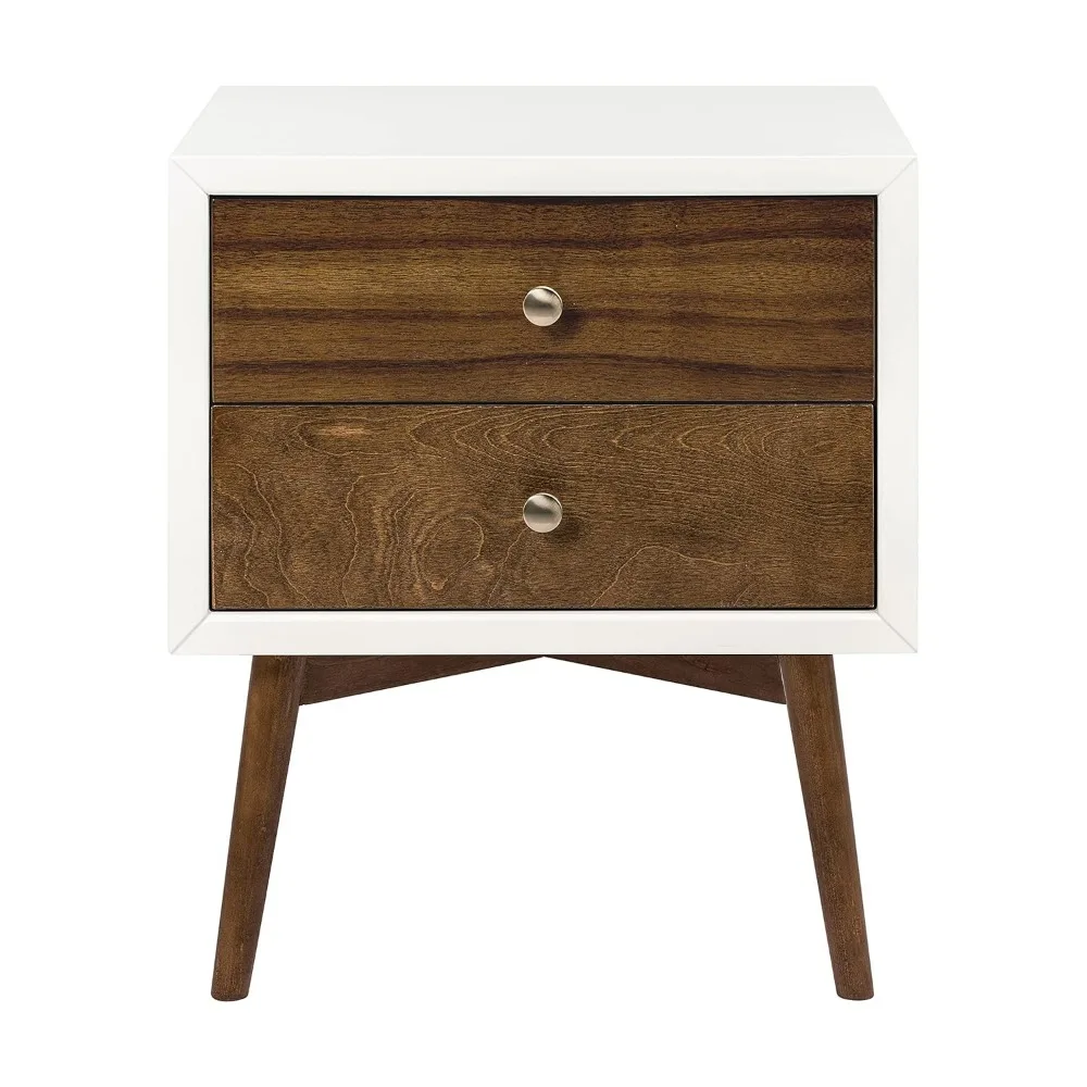 Palma 2-Drawer Nightstand with USB Charging Port, Mid-Century, Warm White/Walnut 6