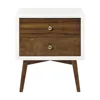 Palma 2-Drawer Nightstand with USB Charging Port, Mid-Century, Warm White/Walnut 6