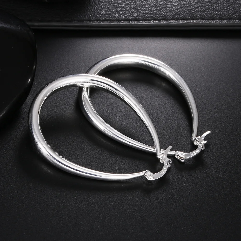 925 Sterling Silver 41MM Smooth Circle Big Hoop Earrings For Women Fashion Party Wedding Accessories Jewelry Christmas Gifts - Image 6