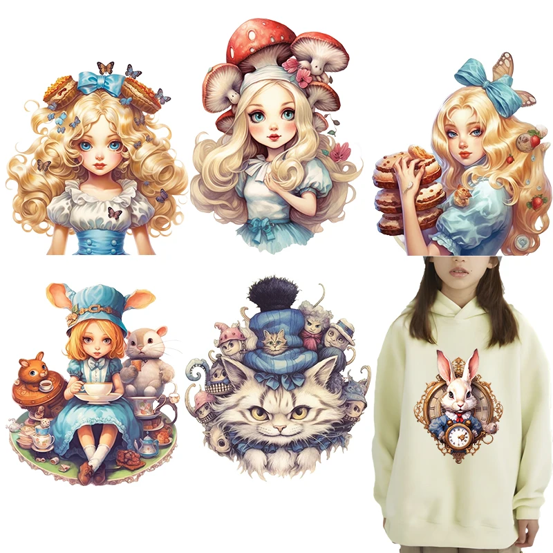Retro Alice Thermal Patches Clothing Arts Crafts Ironing Diy Accessory Thermal Transfer Washable Vinyl Stickers Iron