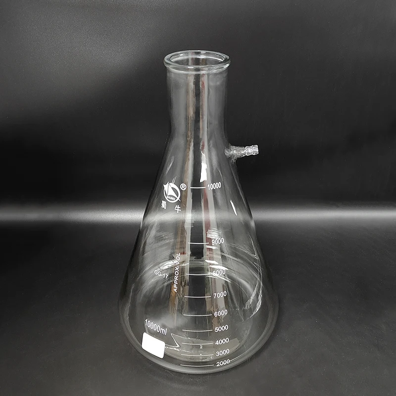 Filtering Flask Narrow Neck with Graduations Capacity 50mL-10000mL Triangle Flask with Tubules Filter Erlenmeyer Bottle