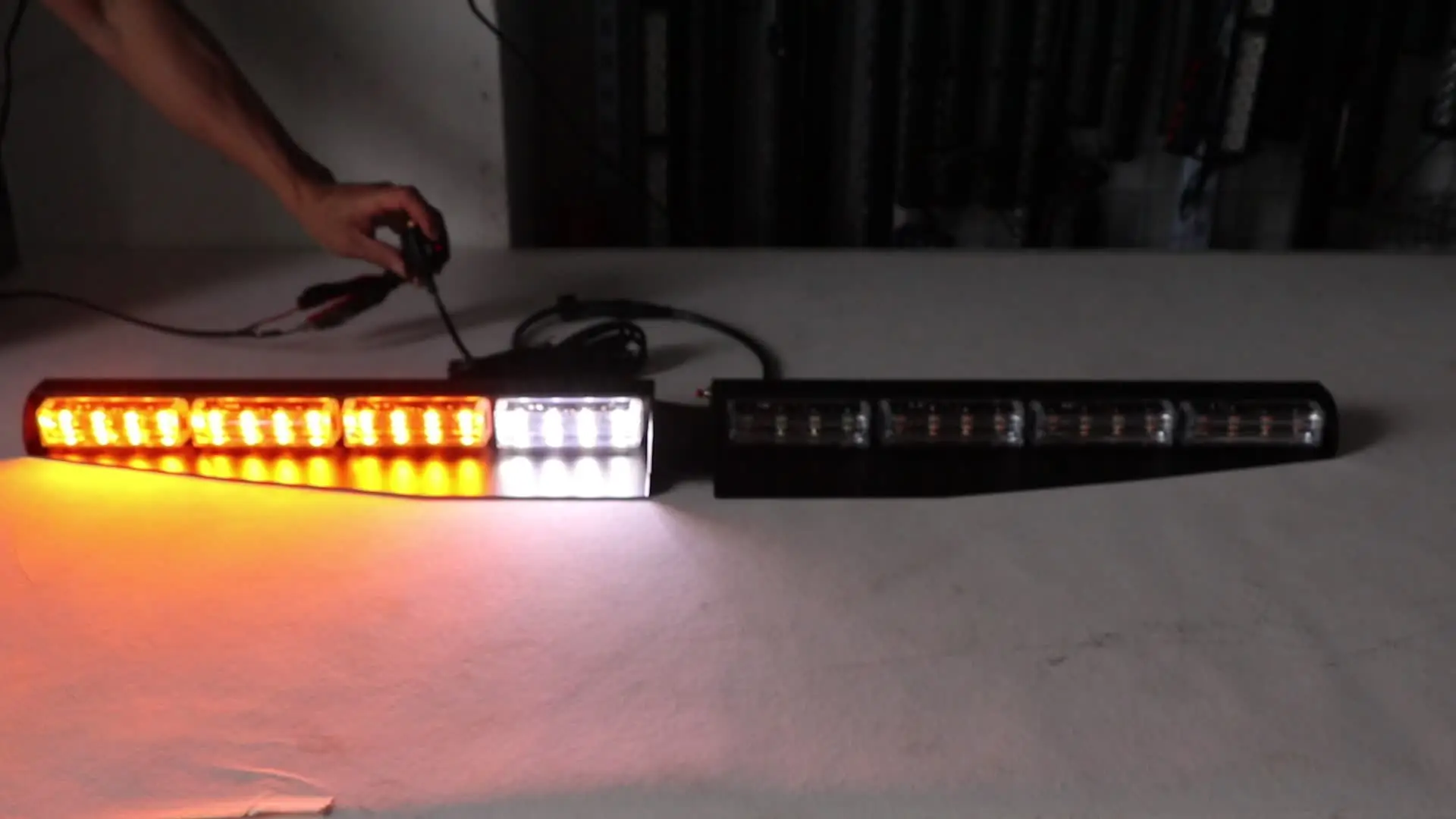 2-in-1 32 LED Emergency Strobe Light Bar - Visor/Dash Mount, White & Amber, 18" - VEEMASTER 4 thumbnail image