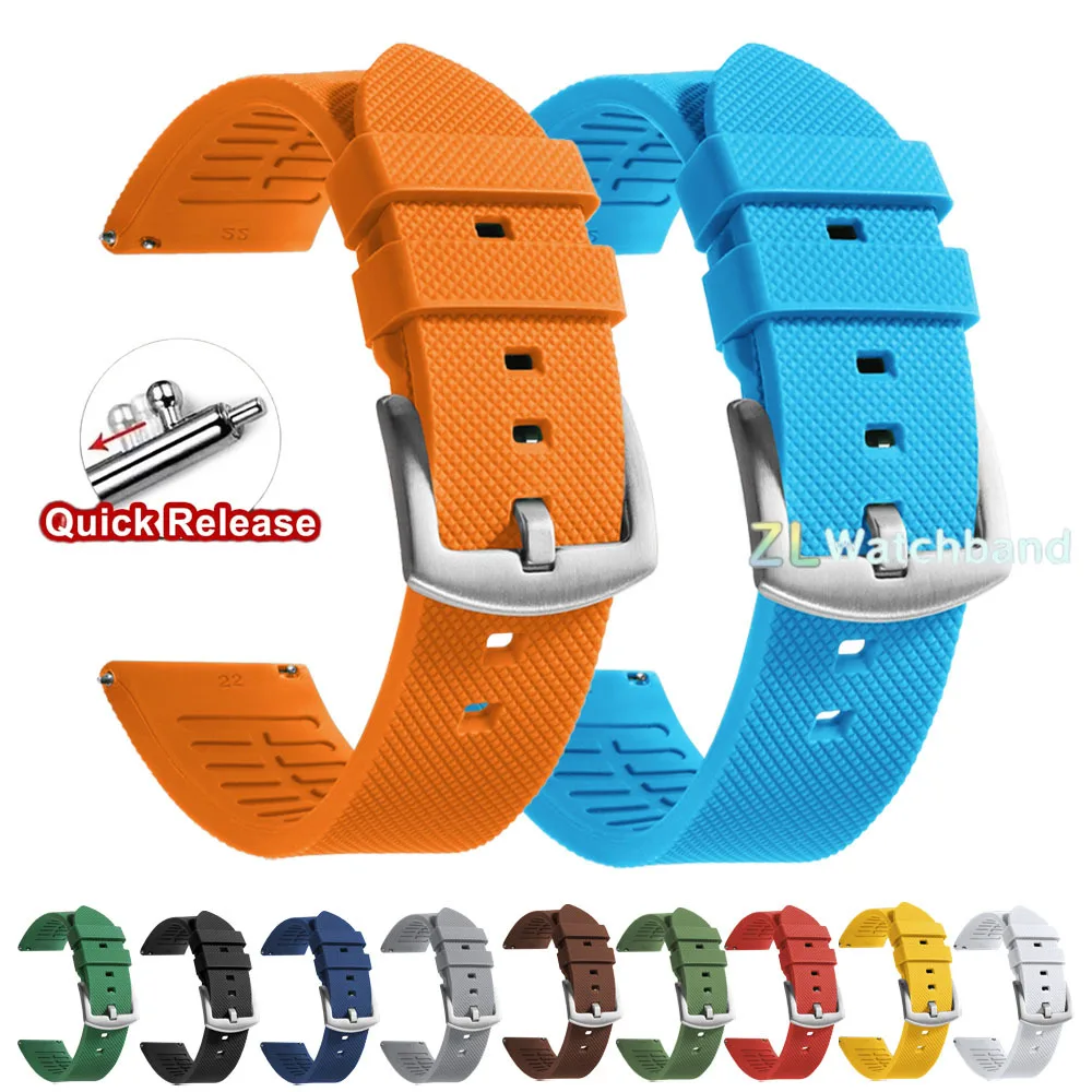 Premium Quick Release Silicone Rubber Watch Band Strap, 20mm or 22mm Options