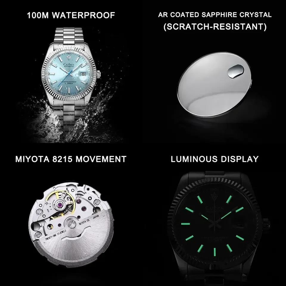 CADISEN New DD40 Men Mechanical Watch Luxury Sapphire Glass AR Coating Automatic Watch 100M Waterproof C3 Luminous Watches