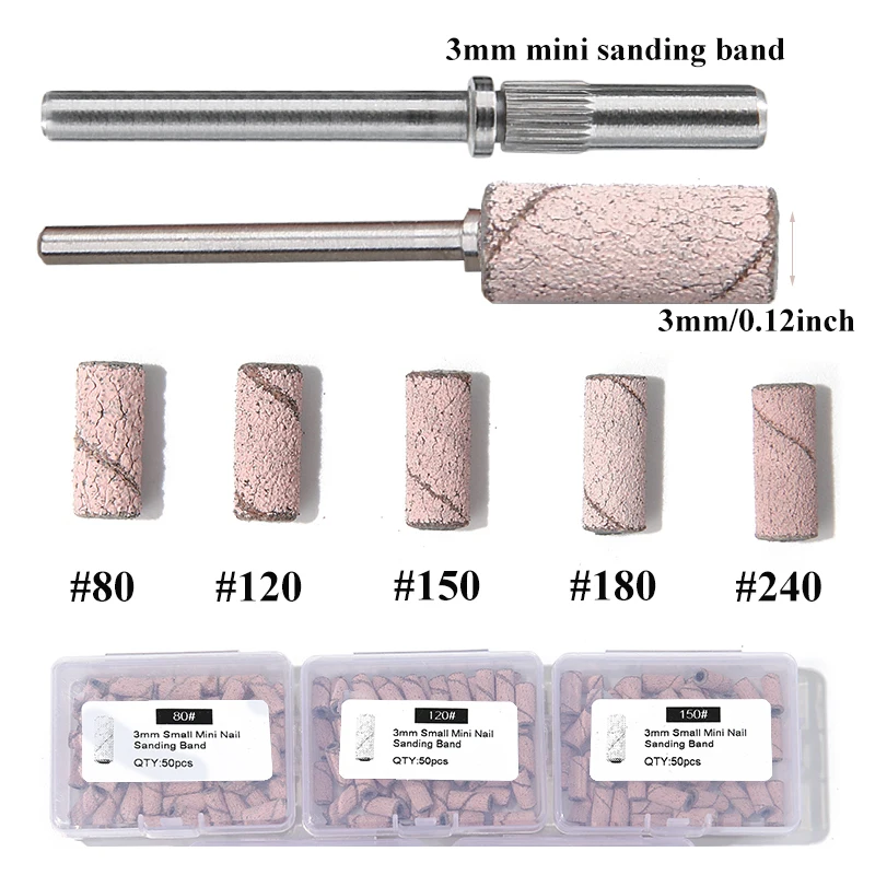 3mm Brown Mini Sanding Bands without Stainless Steel Mandrel Manicure Cuticle Clean Tools Electric Nail Drill Bits Accessories 2