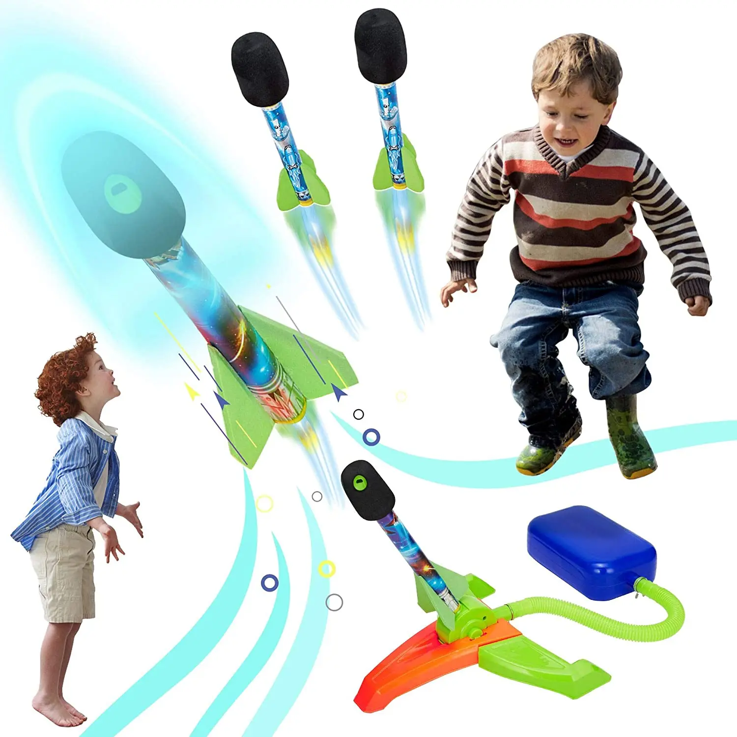 

2023 Kids Rocket Launcher Toys Air Power Rocket Lift Off with a Sound 2 Pedal Rockets Launcher Outdoor Toys for Boys Girls Gift