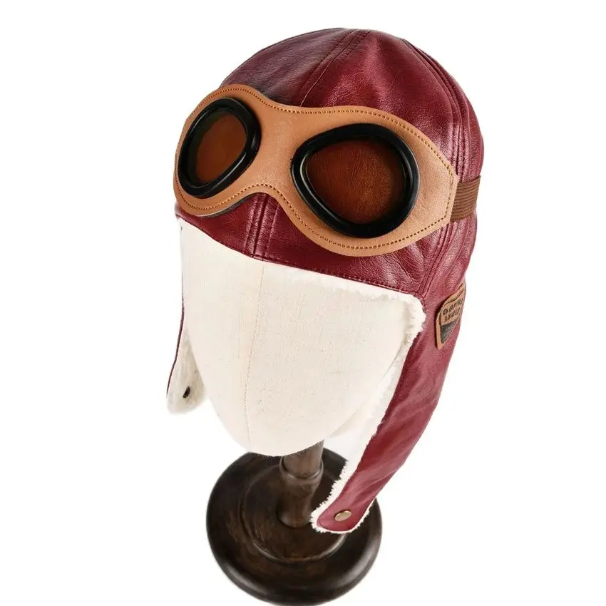 Children's Winter Leather Bomber Hat Keep Warm Glasse Boy Pilot Girl Ear Protection Cap Soft Artificial Fur Cold Change T46
