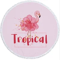 Flamingo Plants Pattern Large Round 150cm Beach Towel For Adults Wall Hanging Microfiber Bath Towel With Tassel Throw Yoga Mat 1