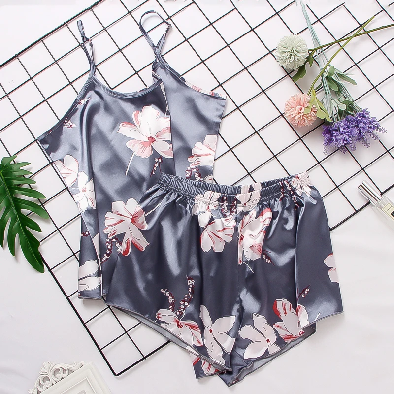 Ladies Satin Silk Lace Cami Vest Shorts Lingerie Pyjamas Set