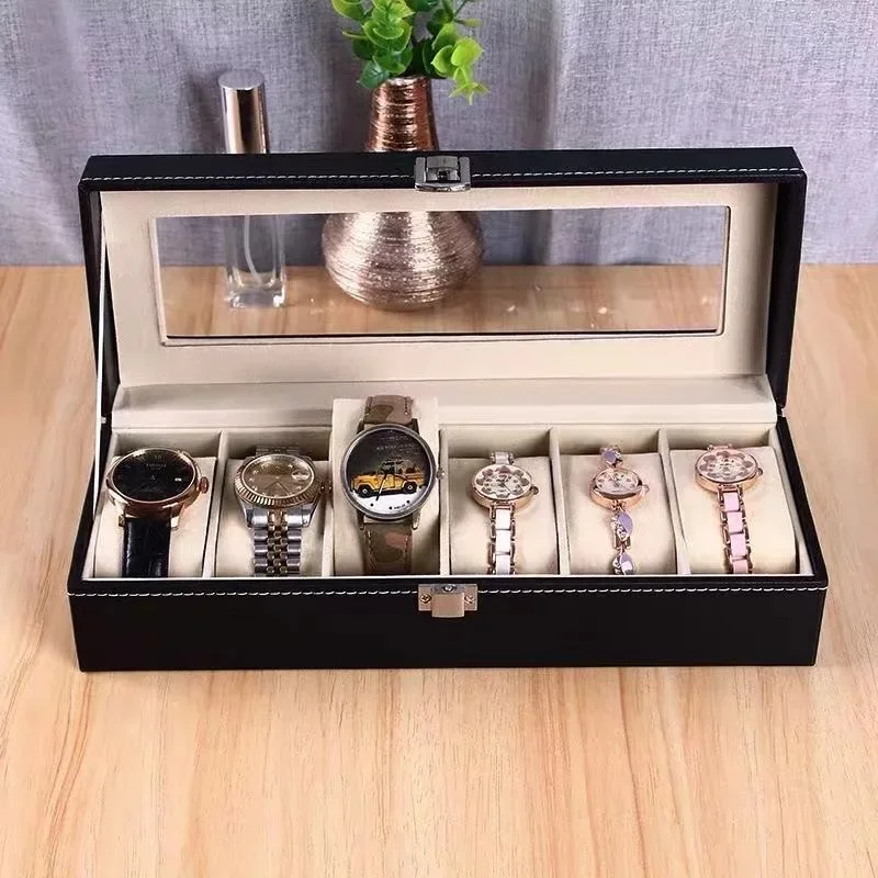 KSGM Classic Style 2/3/4/5/6/8/10/12/20 Slots PU Leather Watch Display Case Organizer Jewelry Storage Box Glass Top