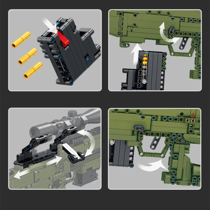 2 Creative AWM Sniper Rifle Barrett AKM Building Blocks, M24 Military Ornaments Series Modle Set Boy Adult Toys Birthday Gifts