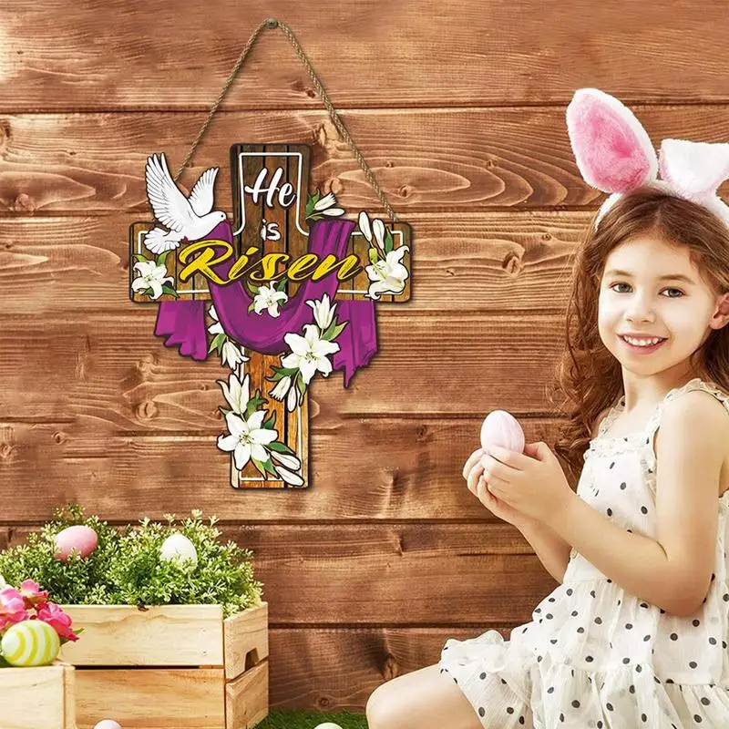 Easter Door Welcome Sign Wood Door Wall Decoration Sign For Easter Farmhouse Living Room Ornament Seasonal Floral Decor Scene