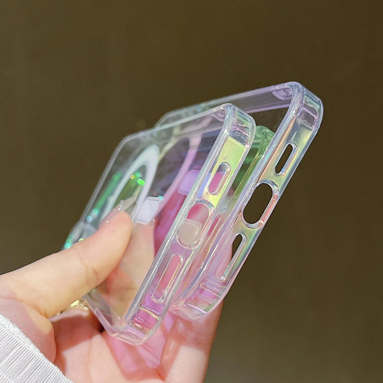 Clear Laser Rainbow Magnetic Phone Case with Wireless Charging Cover