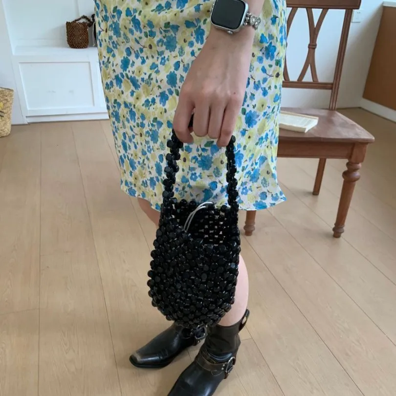 French Retro Shoulder Bag Summer Light Luxury Handmade Beaded Bag Fashionable Commuting Versatile Women Woven Bag