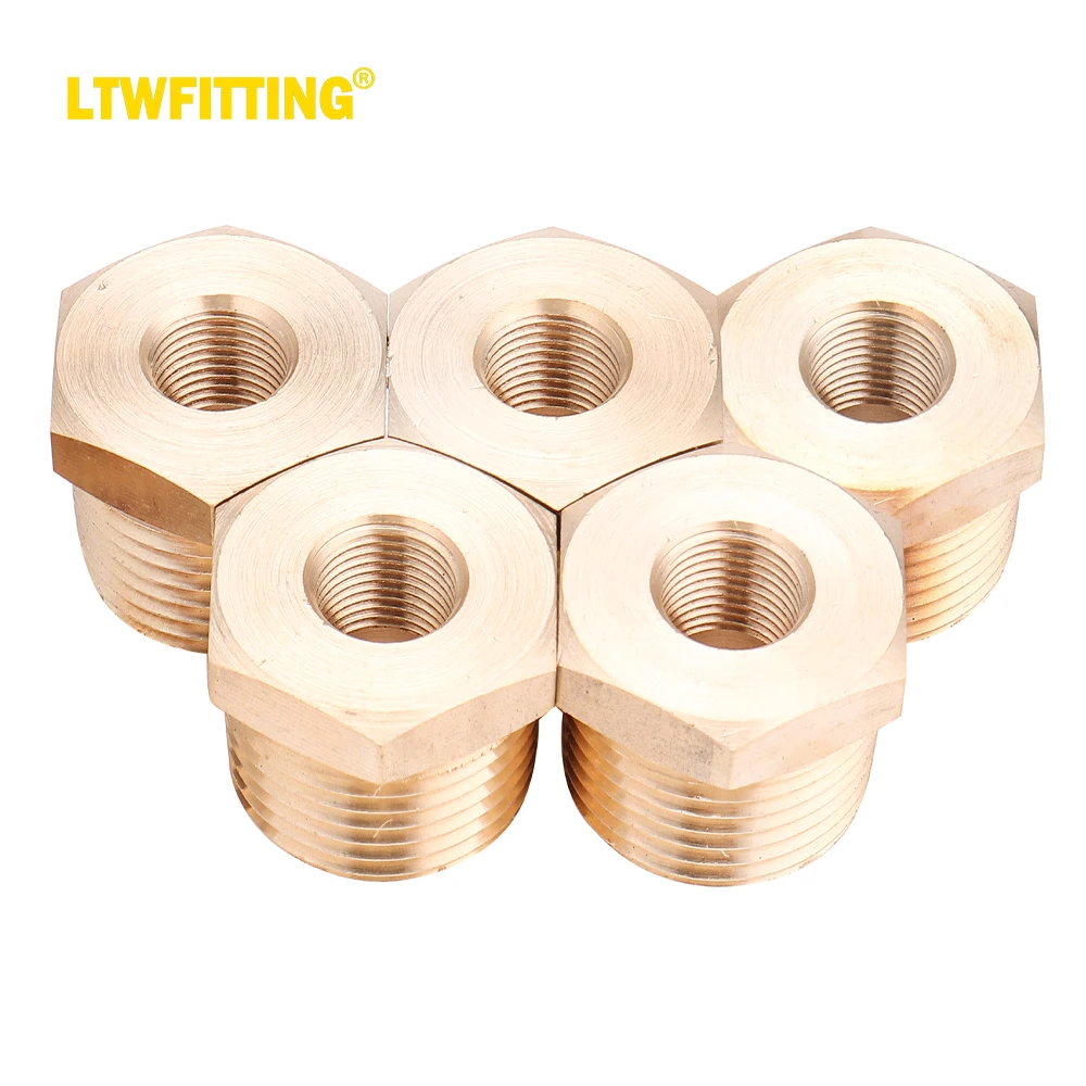 

LTWFITTING Brass Pipe Hex Bushing Reducer Fittings 1/2 Inch Male x 1/4 Inch Female NPT(Pack of 5)