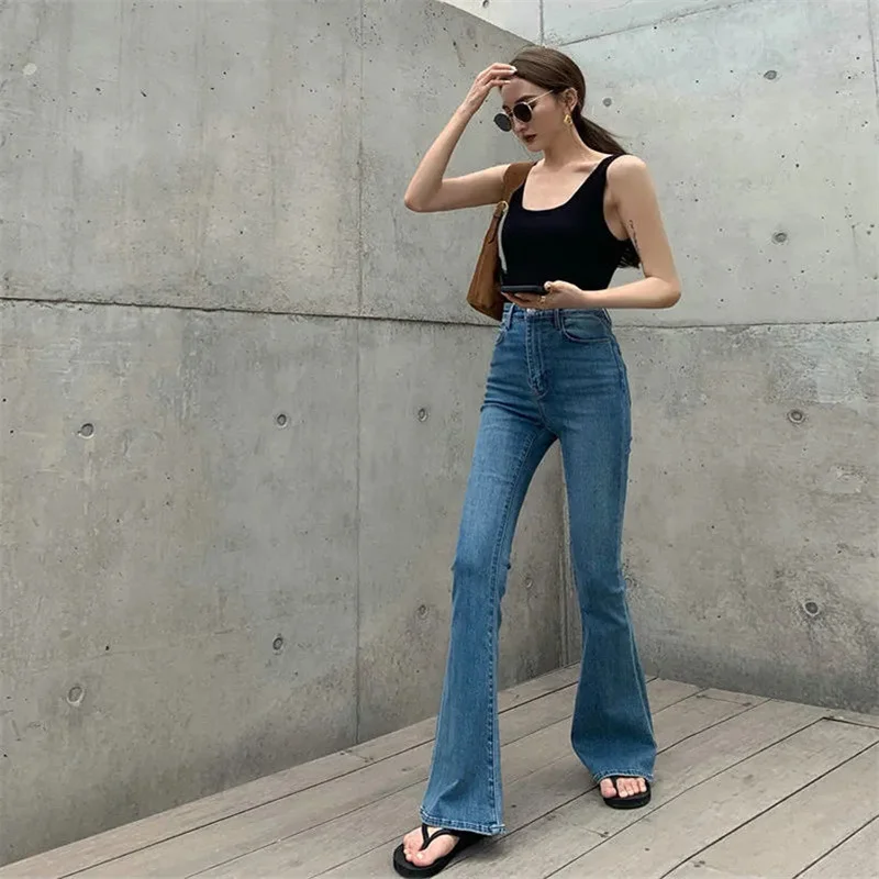 Vintage Flare Jeans Women Korea High 