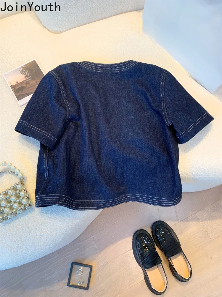 Streetwear Denim Jackets for Women Short Sleeve Summer Jean Jacket Outwear 2025 Ropa Mujer Fashion Vintage Coat Cropped Tops - 4