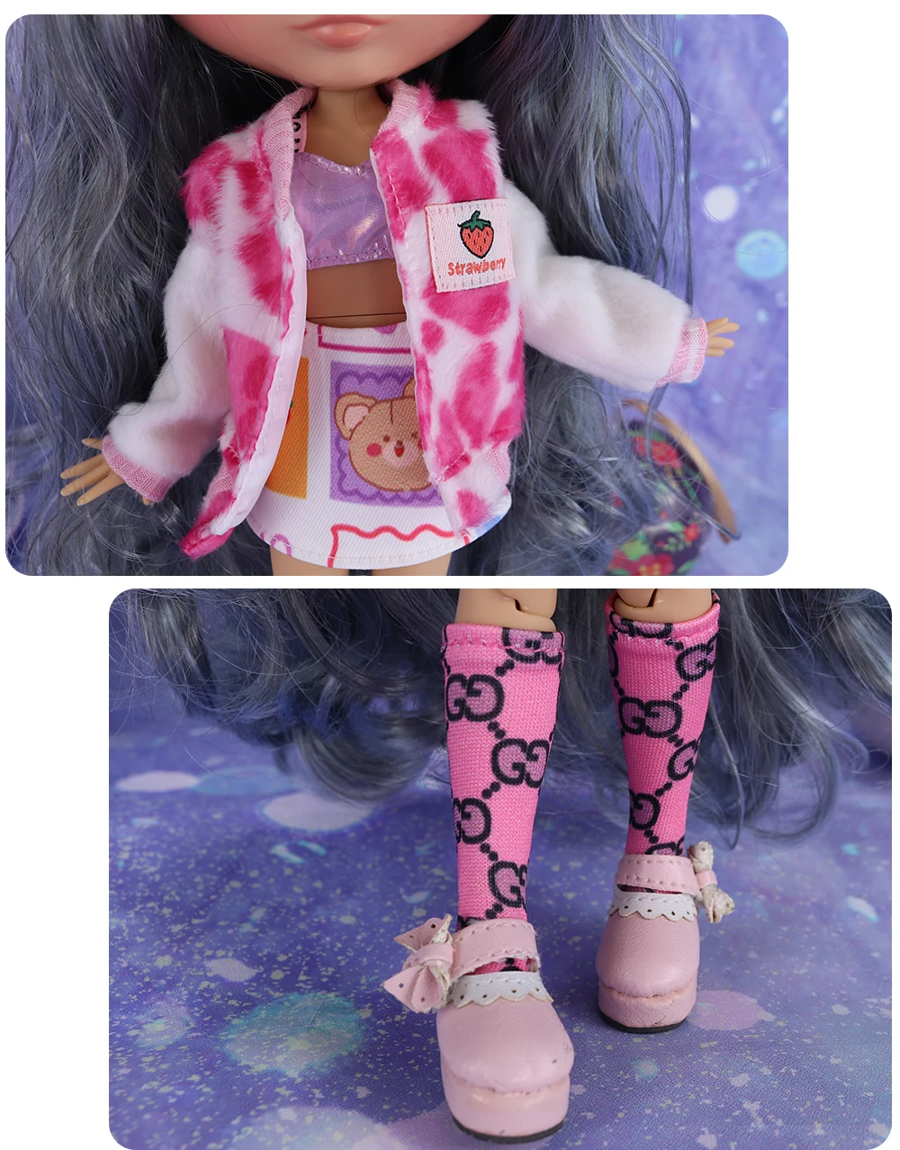 Neo Blythe Doll Strawberry Outfit with Coat & Socks 2