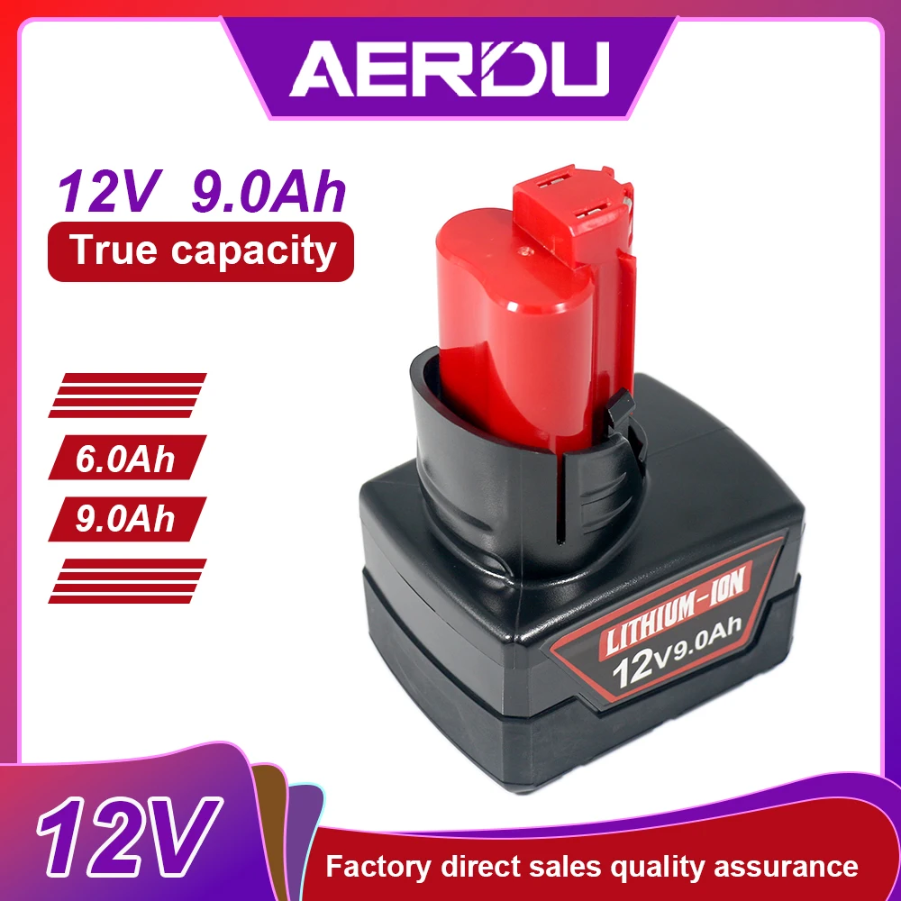 

12V 6Ah/9Ah Li-ion Battery for Milwaukee 12V Tools M12 B6 XC Cordless Drill Lithium-Ion Batteries 48-11-2402 Power display