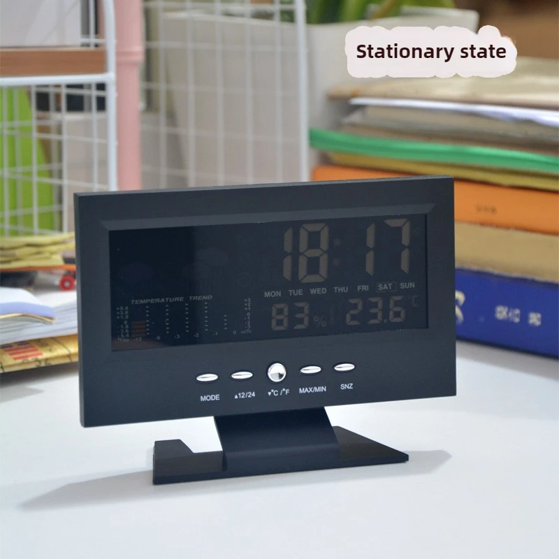 Electronic Alarm Clock Digital Alarm Clock Weather Station Time Temperature Humidity Display Clock with USB Cable Sound Control