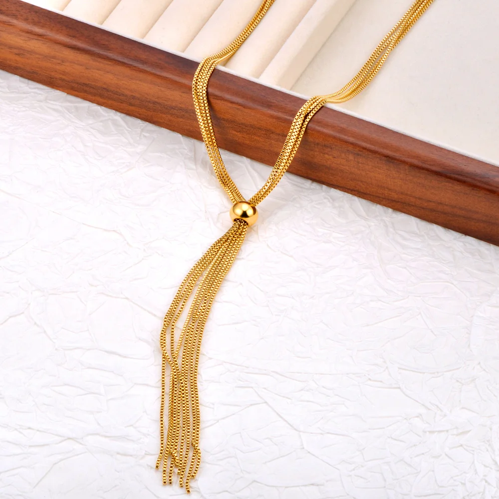 JeeMango handgefertigte Vintage-Halsketten mit Metallketten und Quastenanhänger für Damen, Edelstahl-Halskette, Halsschmuck, N25200 – Detail 8