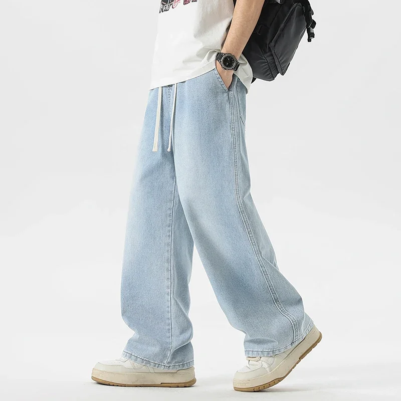جينز رجالي أمريكي فضفاض واسع الساق فضفاض مستقيم بن...