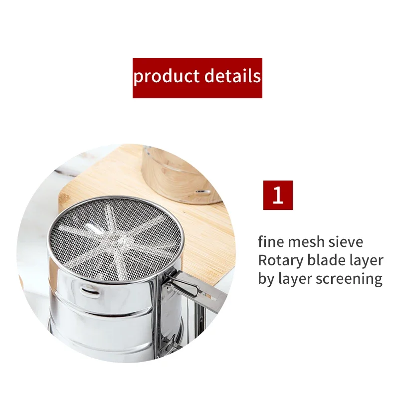 Stainless Steel Shaker Sieve Cup Mesh Crank Flour Sifter with Measuring Scale for Flour Icing Sugar