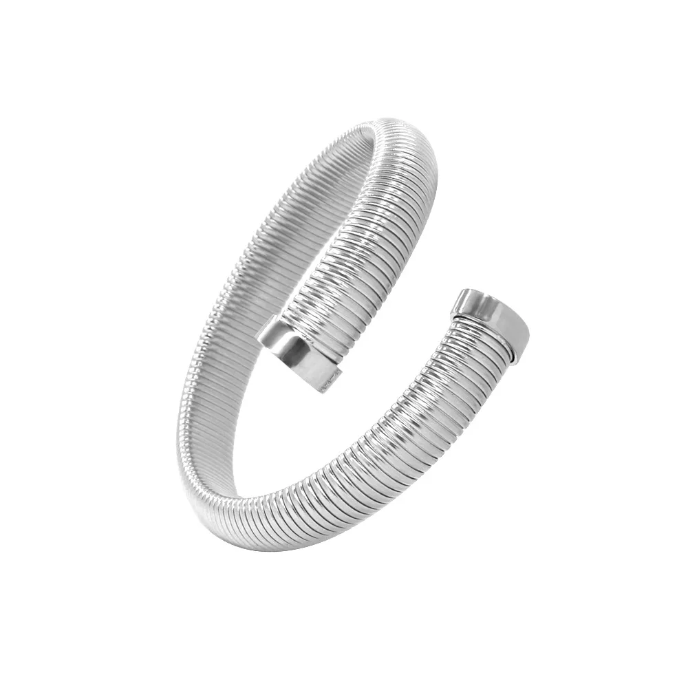 18K PVD Gold Plated Spring Antique Original Design Wide and Narrow Style Elastic  stainless Steel Bracelet Jewelry for women 5
