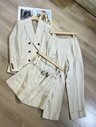 Italian Style B*C Linen Blazers Set Casual Suit Long Pants Classic Fashion Two Piece Suit High Quality