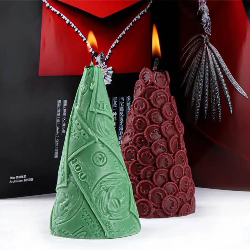 

100 Dollars Euro coins Tree Candle Silicone Mold Christmas Gift DIY Nordic Abstract Gypsum Candle Mould Chocolate Baking Tools