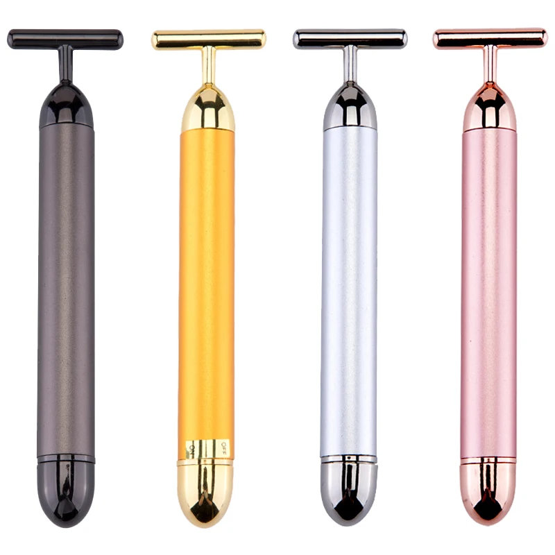 24k Golden Facial Roller Massager T Shape Vibrating Face Lifting Energy Beauty Bar Body Skin Massage Device Face Care Tools,facial massager