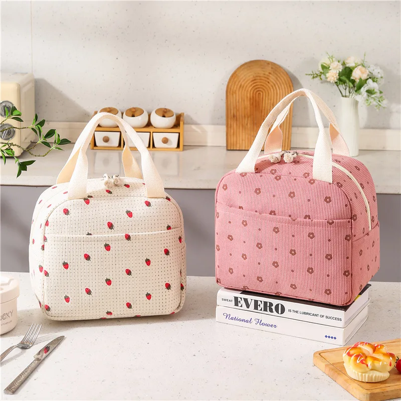 Niedliche, mit Blumenmuster bedruckte Lebensmittelhandtaschen, tragbare Thermo-Lunch-Tasche, langlebig, wasserdicht, für Büro, Kühler, isolierte Tasche, Camping-Isoliertasche