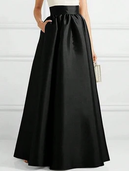 Jupes longues trapèze élégantes pour femmes, jupe Maxi de fête lisse en Polyester de haute qualité avec poches Y2K, couleur unie