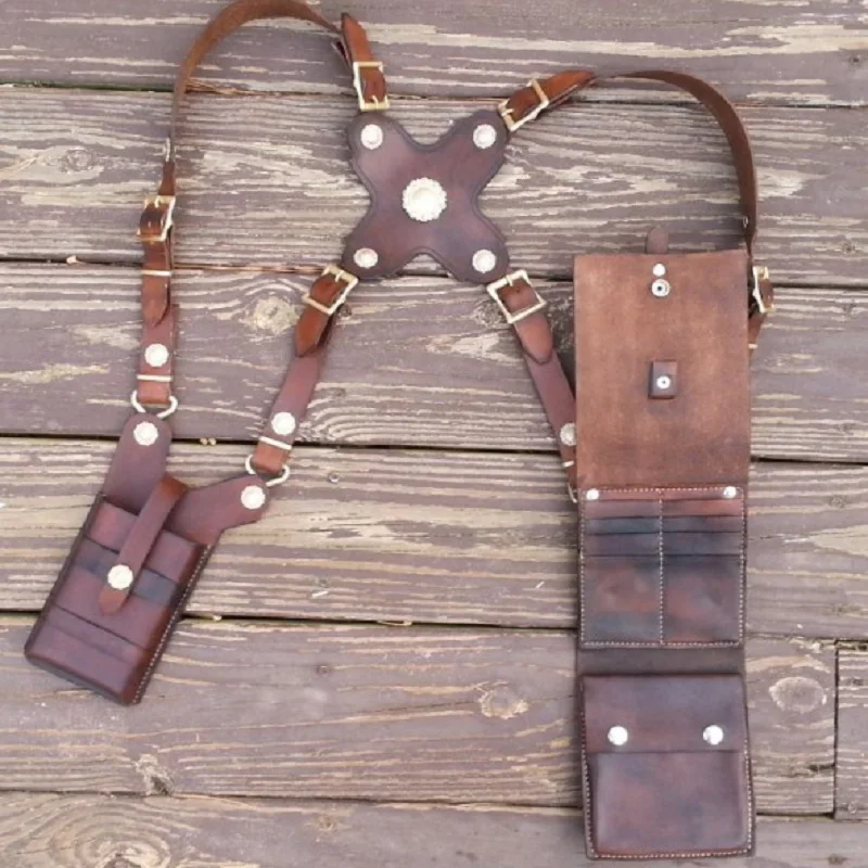 

Medieval Steampunk Festival Leather Harness Holster Bag Vintage Double Hidden Purse Gothic Shoulder Phone Pocket Viking Cosplay