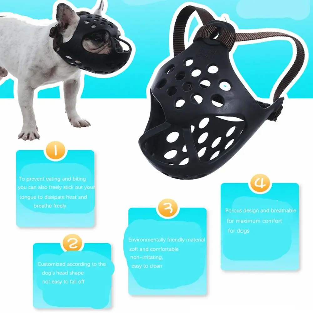 Adjustable Aggressive Dog Flat-Faced Anti Barking Face Mesh French Bulldog Pet Dog Muzzle Biting Chewing 5