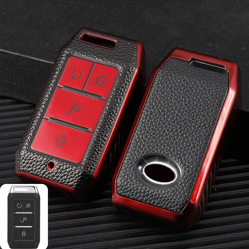 

TPU Leather Car Key Case Cover for BYD Qin EV E2 Yuan 535 E1 E3 S2 360 4 Button Shell Fob Car Accessories Key Chain