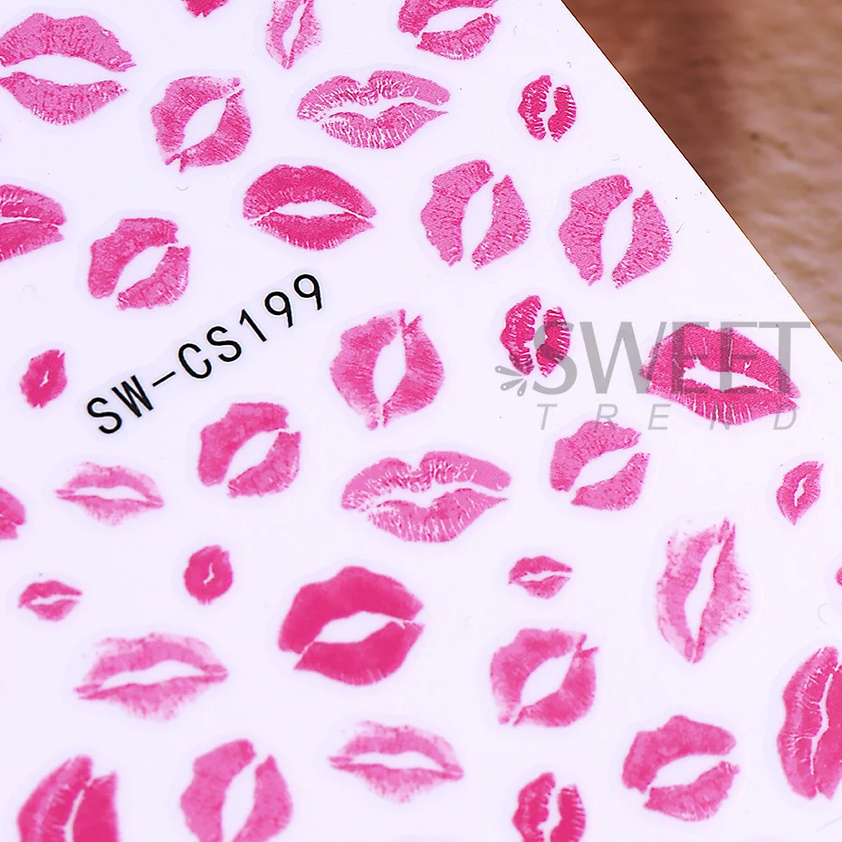 3D Sexy Lips Nail Stickers Leopard Print Love Heart Letter Pink Rose Red Lips Valentines Manicure DIY Romantic Nail Decoration 5