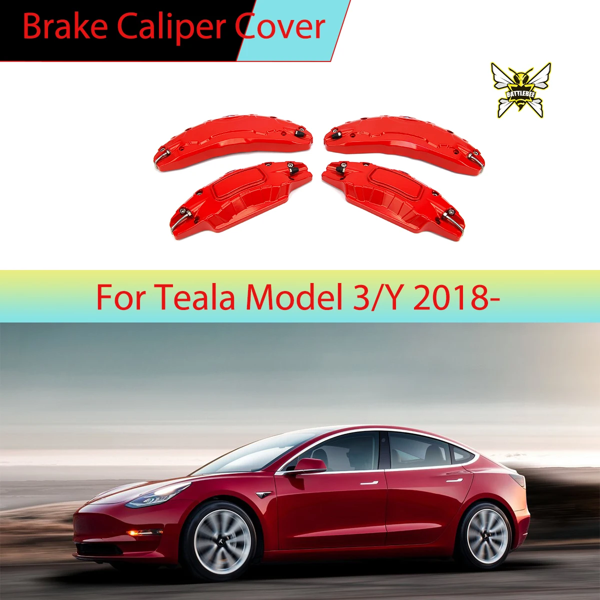 

4PCS Front Rear Brake Caliper Covers Kit For Tesla Model 3/Y 2018- Car Modification Accessories Protector With Stickers