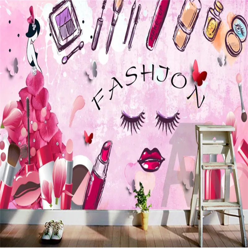 European And American Hand-painted Cosmetics Shop Makeup Store Background  Wall Paper Fashion Beauty Studio Mural Wallpaper 3d - Wallpapers -  AliExpress