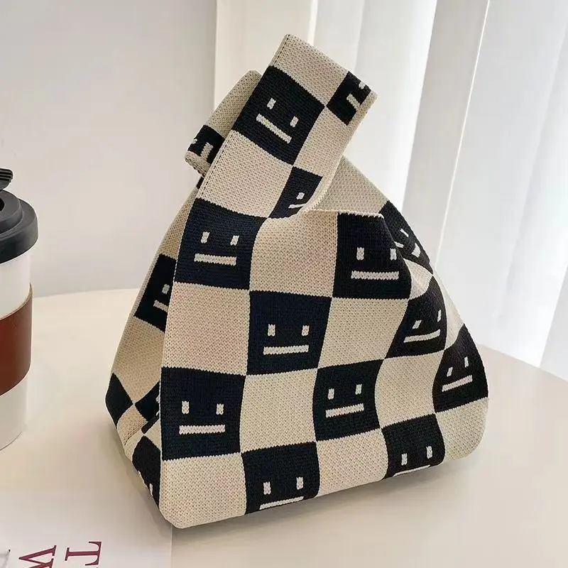 Colorblock Stripes Graphic Crochet Bag Fashion Tote Handbag Women's Knitting Wrist Bag