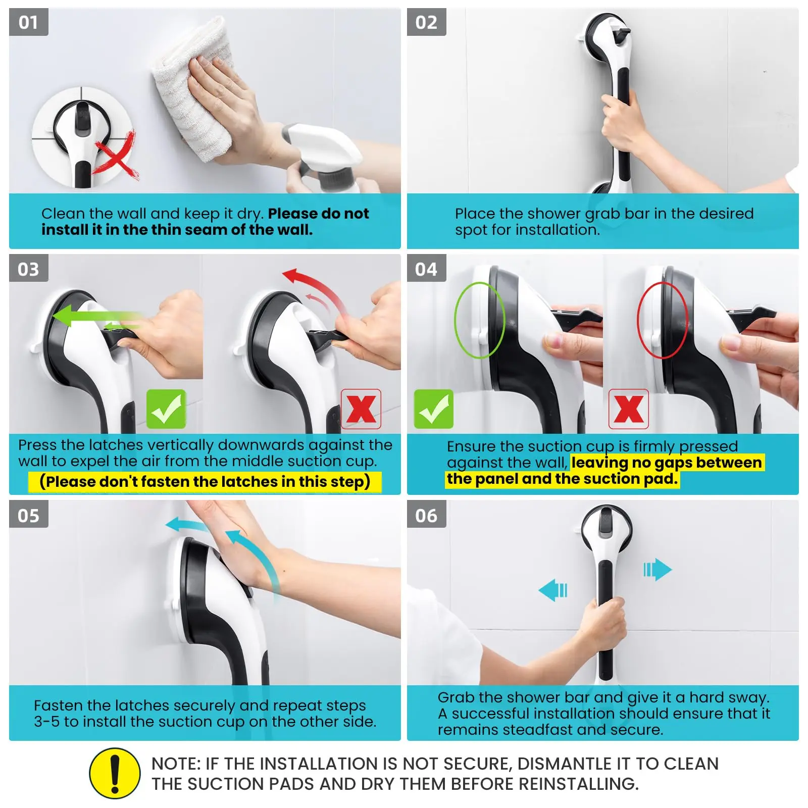 TAILI Shower Grab Bar 1/2pcs Black for Bathtubs Heavy Duty Bathroom Handle Removable Shower Handrails for Seniors and Elderly - Image 10