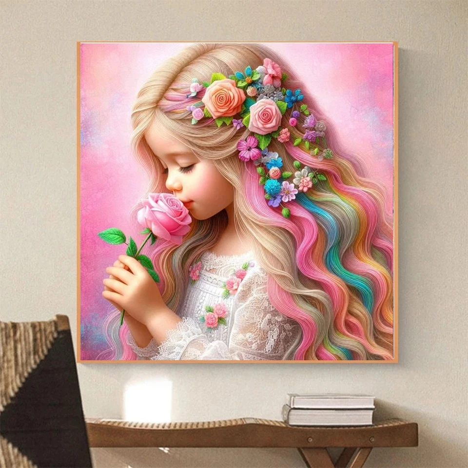Diamond Painting Little Girl Sweet Cute Pictures Full Round Diamond Mosaic Cross Stitch Kit Home Wall Decoration Gift diamond painting