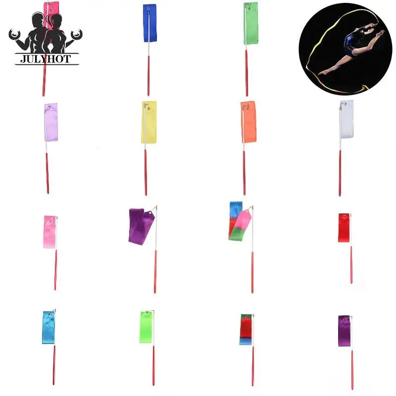 1/2m gymnastics colored ribbons gym rhythmic gymnastics equipment dance ribbon ballet streamer twirling rod training tool gymnastics ribbon gymnastics streamer rod