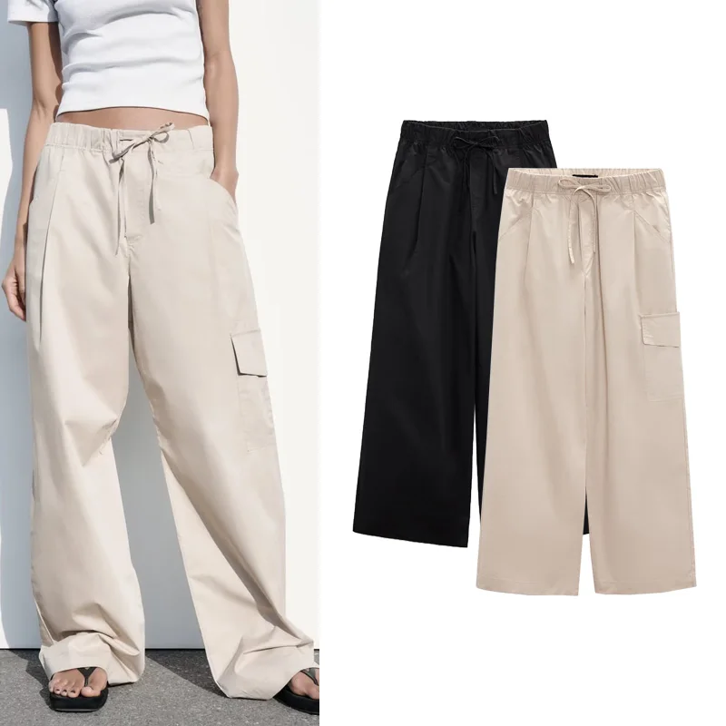 

Spring and summer new sweet and cool wind pocket decorations look thin and high waist tie all-match casual trousers