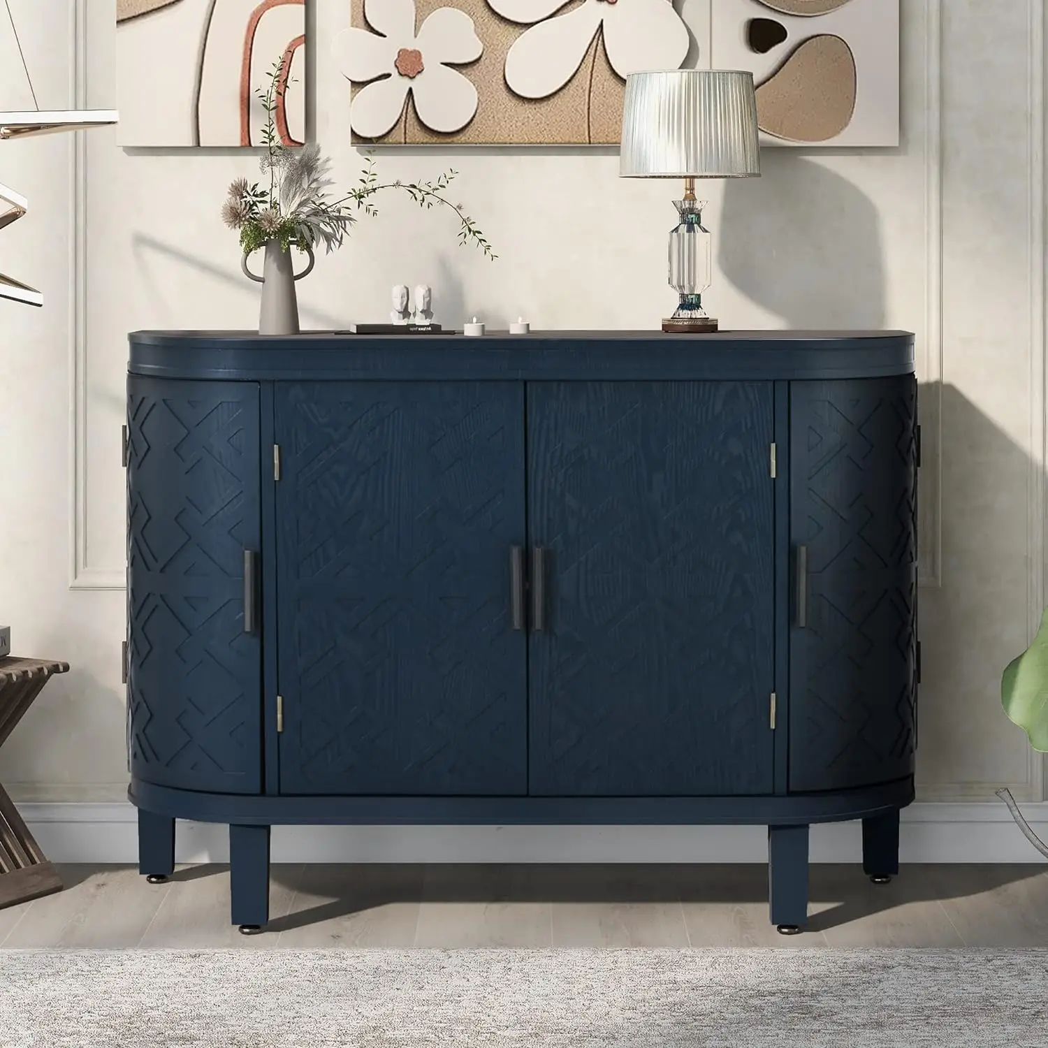 

Antique Pattern Accent Storage, Cabinet with Wooden Sideboard-Ideal for Hallway Entryway Living Room Bedroom,Navy Blue
