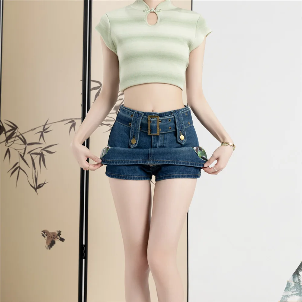 

Женская джинсовая юбка с вышивкой, Повседневная трапециевидная эластичная юбка до колен с завышенной талией, в китайском стиле, лето 2024