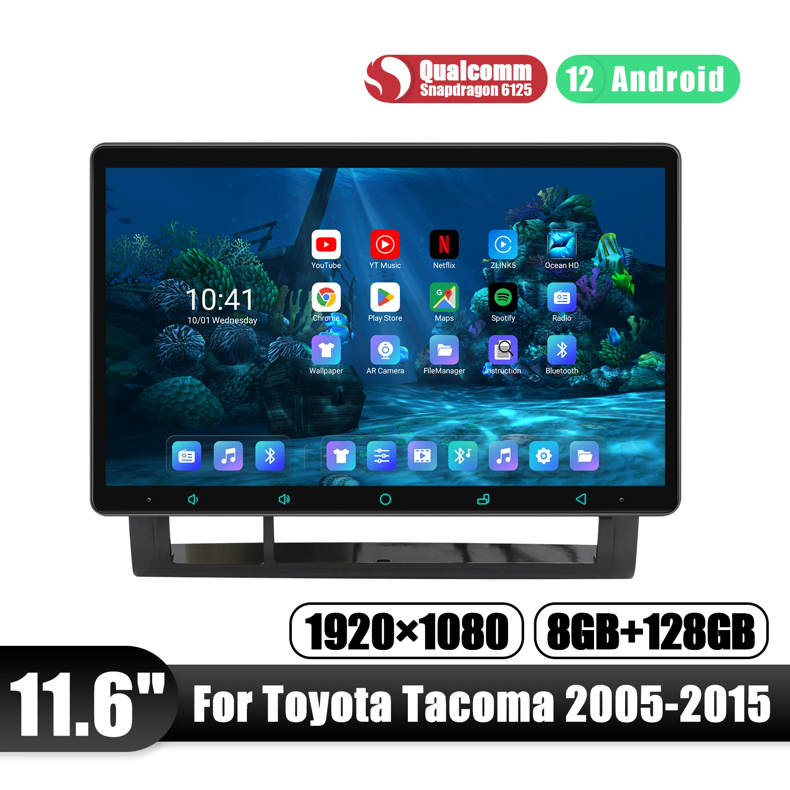 

JYFORWA11.6 дюймов 8G 128G Android 12,0 Автомагнитола стерео Мультимедийный Плеер головное устройство для Toyota Tacoma 2005-2015 с Carplay HDMI