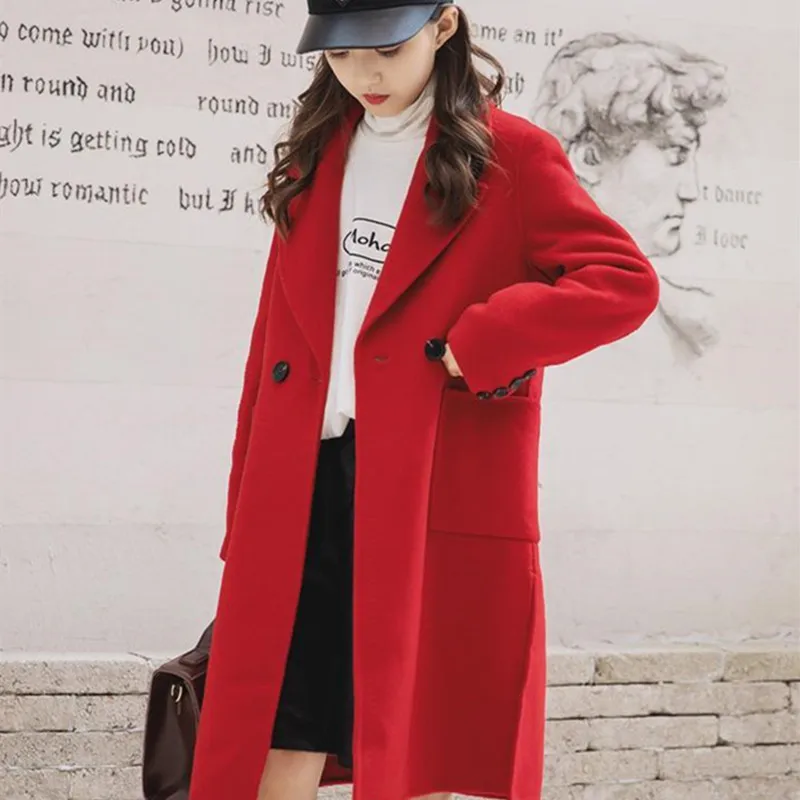 

Girls Wool Coat Jacket Outerwear 2022 Graceful Warm Thicken Plus Velvet Winter Autumn Cotton School Teenagers Children's Clothin