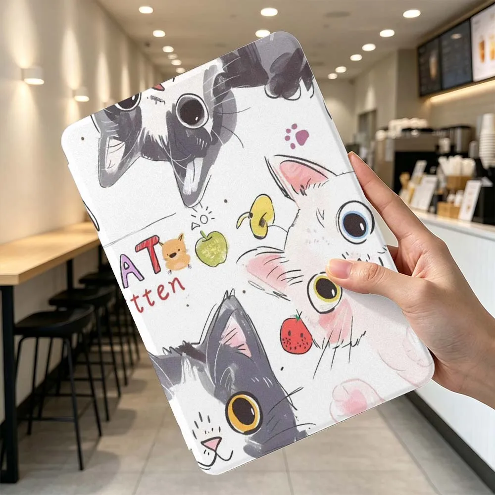 Cartoon Cat Cute 360° Rotation Tablet Case with Pen Slot