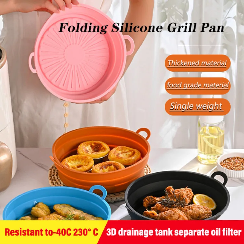 

Foldable Air Fryer with Silicone Grilling Plate for Repeated Use at Home